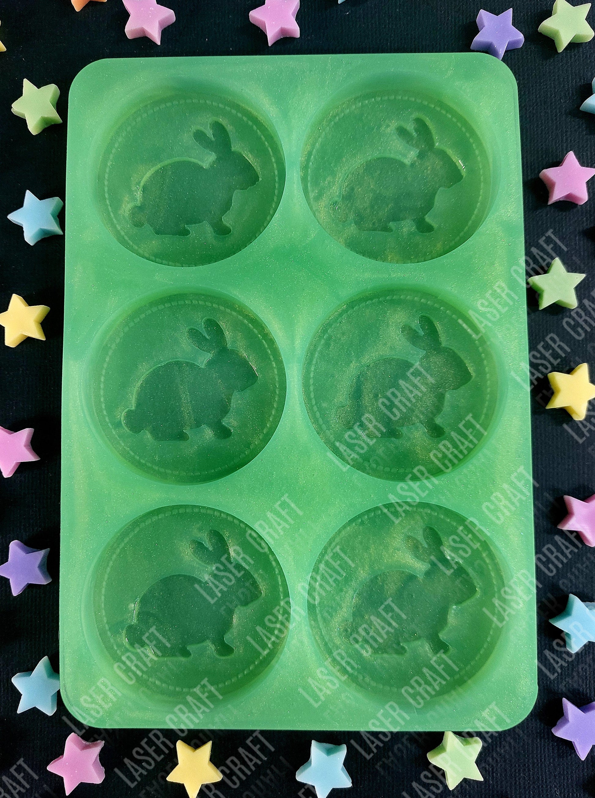 Bunny Disc 6 Cell Silicone Mould for wax, resin, soap etc