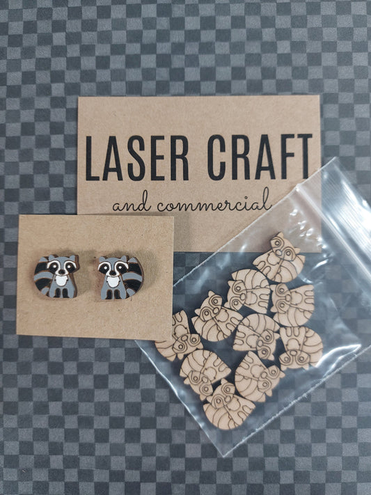 Earrings Raccoon, Laser Cut Solid Maple Wood Raccoon Earring Blanks, Jewellery Making