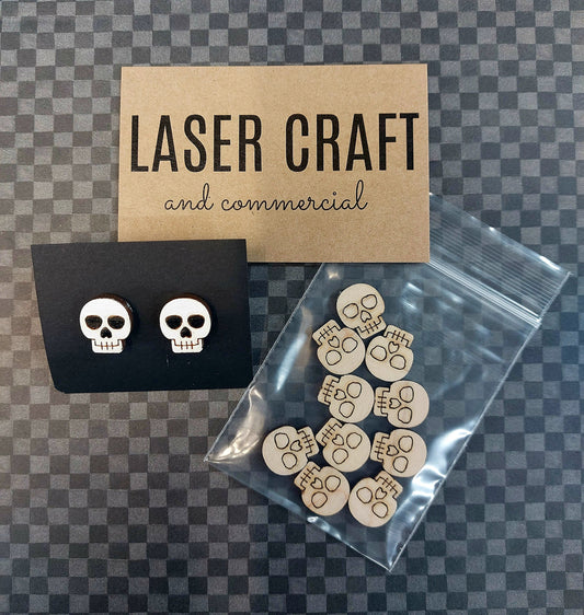 Earrings Skull, Laser Cut Solid Maple Wood Skull Earring Blanks, Jewellery Making
