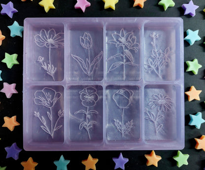 Pretty Flowers 8 Cell Silicone Mould for wax, resin, soap etc