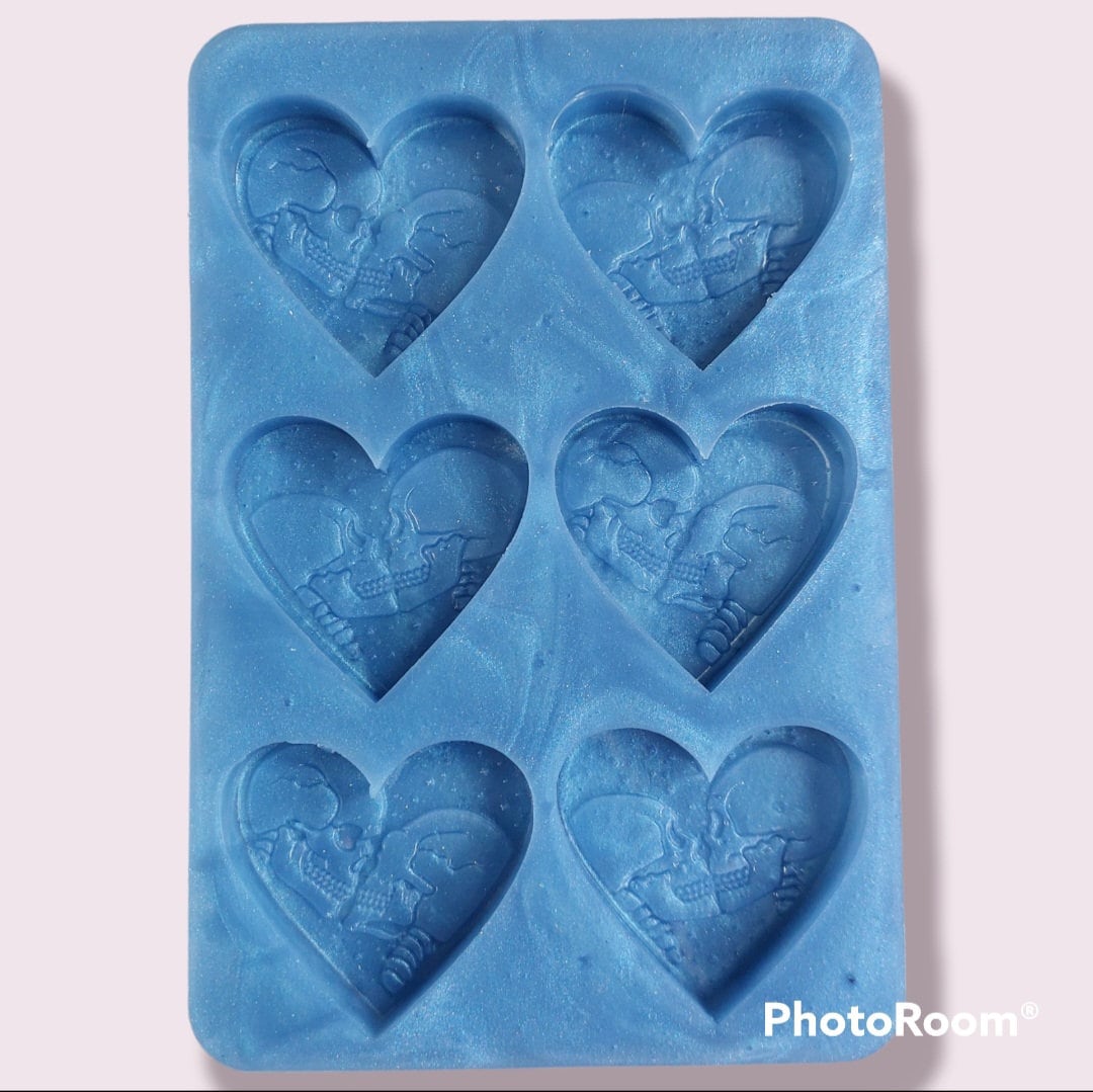 Skull Hearts 6 Cell Silicone Mould for wax, resin, soap