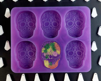 Sugar Skull 6 cell Silicone Mould for wax resin soap etc