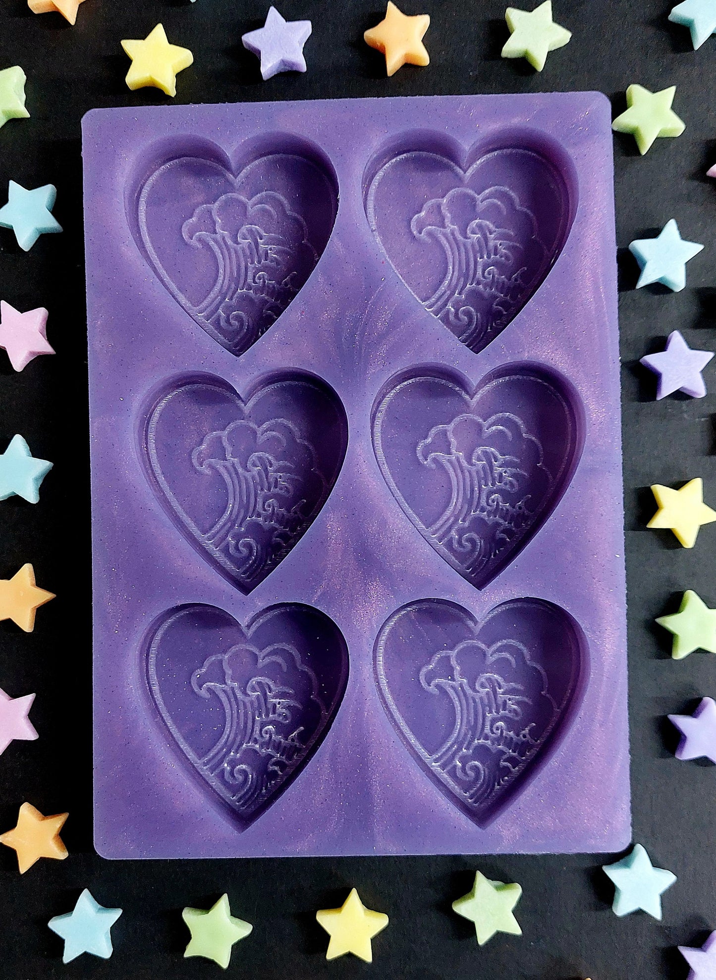 Heart Wave 6 Cell Silicone Mould for wax, resin and more